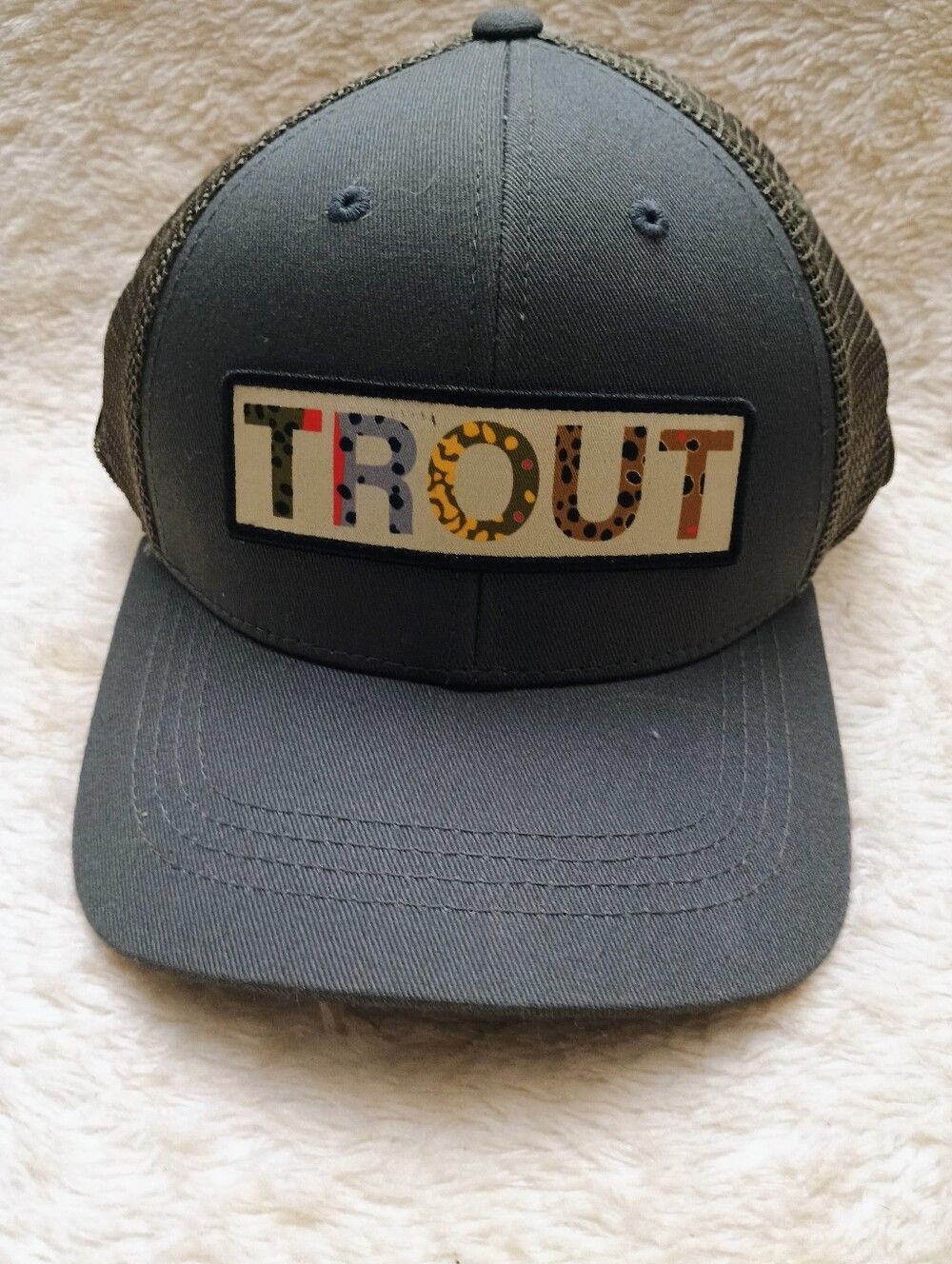 RepYourWater x Trout Unlimited Trucker Hat Snapback - Trout Patch Gray/Olive (NW